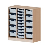 ErgoTray Regal, 3reihig, rechts+links je 5 hohe, mittig, 10 flache Boxen, B/H/T 104,5x118x40cm 